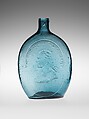 Flask, Dyottville Glass Works (1833–1923), Free-blown molded aquamarine glass, American