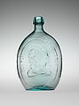 Flask, Dyottville Glass Works (1833–1923), Free-blown molded aquamarine glass, American