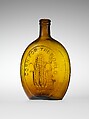 Flask, Baltimore Glass Works (1800–ca. 1890), Free-blown molded amber glass, American