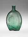 Flask, Bridgetown Glass Works, Free-blown molded aquamarine glass, American