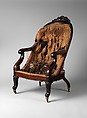 Armchair, Mahogany, ash, brass sabots and casters, American