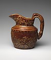 Pitcher, Possibly designed by Sidney Risley (ca. 1814–1875), Mottled brown earthenware, American