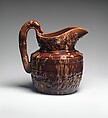 Pitcher, Probably Congress Pottery (1848–1854), Mottled brown earthenware, American
