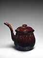 Covered Bean Pot, Lyman, Fenton & Co.  American, Mottled brown earthenware, American