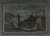 Overmantel: Landscape with Wayside Crosses, Painted wood, American