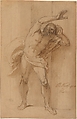Study for the Crucifixion, Benjamin West  American, Brown ink applied by brush and pen, black chalk underdrawing; laid paper prepared with a light golden brown wash, American