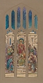 Design for window, Louis C. Tiffany (American, New York 1848–1933 New York), Black ink, graphite, watercolor, and gouache on paper in original window mat with tracery, American