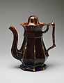 Coffeepot, Lyman, Fenton & Co.  American, Mottled brown earthenware, American