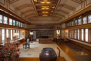 The Metropolitan Museum of Art, Frank Lloyd Wright Room, 1912-1914 (Wayzata, Minnesota) (Gallery 745) Living Room from the Francis W. Little House: Windows and paneling, Frank Lloyd Wright (American, Richland Center, Wisconsin 1867–1959 Phoenix, Arizona), Oak, leaded glass, American