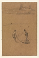 Two Men and a Boat, James McNeill Whistler (American, Lowell, Massachusetts 1834–1903 London), Conté crayon and white chalk on brown wove paper, American