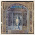 Design for a niche with urn, Louis C. Tiffany American, Graphite, gouache, watercolor, and black pen on splatter painted buff paper, American