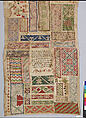 Sampler, Linen, silk, metal thread, sequins, Mexican