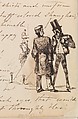 Three Men (Sketch in Lower Right Hand Corner of Handwritten Journal (from Sketchbook), James McNeill Whistler (American, Lowell, Massachusetts 1834–1903 London), Pen and ink on paper, American