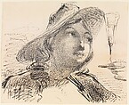Bust of a Young Woman with Hat, Wine Glass (from Sketchbook), James McNeill Whistler (American, Lowell, Massachusetts 1834–1903 London), Black ink and graphite on off-white wove paper, American