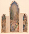 Design for chancel wall, Christ Church, Cobble Hill, Brooklyn, New York, Louis C. Tiffany (American, New York 1848–1933 New York), Watercolor, gouache, pen and ink, and graphite on pebble finish mat board in original decorated mat, American