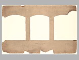 Suggestion for Three Upper Windows in Large Hall for Residence of Mr. T. Eaton, Toronto, Canada, Louis C. Tiffany (American, New York 1848–1933 New York), Gouache and watercolor on transparent paper over photograph collage (probably gelatin silver print) mounted on artist’s board with graphite; original mat, American