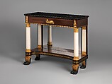 Pier Table in the Neo-Classical Taste, Attributed to Duncan Phyfe (American (born Scotland), near Lock Fannich, Ross-Shire, Scotland 1768/1770–1854 New York), Rosewood veneer, gilded gesso and vert antique, gilded brass, die-stamped brass borders, marble, looking glass plate, American