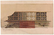 Design for a chancel rail, Louis C. Tiffany (American, New York 1848–1933 New York), Watercolor, metallic ink, and graphite on tracing paper on buff paper board, American