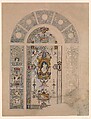 Design for window, Louis C. Tiffany (American, New York 1848–1933 New York), Watercolor, pen and inks, and graphite on artist board, American