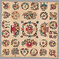Quilt, Presentation pattern, Designs attributed to Mary Hergenroder Simon (1808–1877), Cotton and silk velvet, American