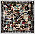Quilt (or decorative throw), Crazy pattern, Tamar Horton Harris North (1833–1905), Silk, silk velvet, cotton, and cotton lace, American