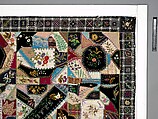 Quilt (or decorative throw), Crazy pattern, Tamar Horton Harris North (1833–1905), Silk, silk velvet, cotton, and cotton lace, American