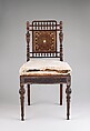 Side chair, Herter Brothers (German, active New York, 1864–1906), Rosewood, brass, mother-of-pearl, and reproduction upholstery, American