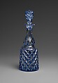 Decanter with stopper, Brooklyn Flint Glass Company  American, Blue-cut-to-clear glass, American