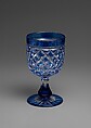 Goblet, Brooklyn Flint Glass Company  American, Blue-cut-to-clear glass, American