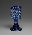 Celery vase, Brooklyn Flint Glass Company  American, Blue-cut-to-clear glass, American