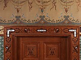Architectural woodwork and paneling, George A. Schastey &amp; Co. (American, New York, 1873–1897), Satinwood, purpleheart, mother-of-pearl, silver-plated brass, mirrored glass, marble, and reproduction upholstery, American