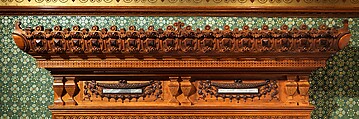 Architectural woodwork and paneling, George A. Schastey &amp; Co. (American, New York, 1873–1897), Satinwood, purpleheart, mother-of-pearl, silver-plated brass, mirrored glass, marble, and reproduction upholstery, American