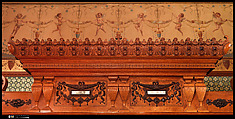 Architectural woodwork and paneling, George A. Schastey &amp; Co. (American, New York, 1873–1897), Satinwood, purpleheart, mother-of-pearl, silver-plated brass, mirrored glass, marble, and reproduction upholstery, American