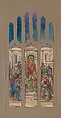 Design for window, Louis C. Tiffany (American, New York 1848–1933 New York), Black ink, graphite, watercolor, and gouache on paper in original window mat with tracery, American