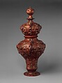 Covered jar, Earthenware, burnished, with white paint and silver leaf, Mexican