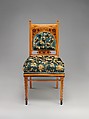 Side chair, George A. Schastey & Co. (American, New York, 1873–1897), Satinwood, purpleheart, brass castors, reproduction upholstery, American