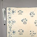 Embroidered coverlet, Linen embroidered with linen thread, American