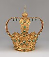 Crown of the Virgin of the Immaculate Conception, known as the Crown of the Andes, Gold, repoussé and chased; emeralds, Colombian; Popayán
