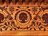 Architectural woodwork and paneling, George A. Schastey &amp; Co. (American, New York, 1873–1897), Satinwood, purpleheart, mother-of-pearl, silver-plated brass, mirrored glass, marble, and reproduction upholstery, American