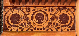 Architectural woodwork and paneling, George A. Schastey &amp; Co. (American, New York, 1873–1897), Satinwood, purpleheart, mother-of-pearl, silver-plated brass, mirrored glass, marble, and reproduction upholstery, American