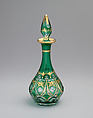 Perfume decanter, New England Glass Company  American, Green cased over colorless lead glass; blown, cut and gilded, American