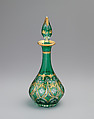 Perfume decanter, New England Glass Company  American, Green cased over colorless lead glass; blown, cut and gilded, American