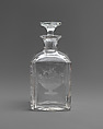 Cologne decanter, Louis Friedrich Vaupel (1824–1930), Glass, cut and engraved, American