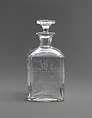 Cologne decanter, Louis Friedrich Vaupel (1824–1930), Glass, cut and engraved, American