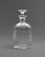 Cologne decanter, Louis Friedrich Vaupel (1824–1930), Glass, cut and engraved, American