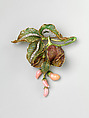 Brooch, Marcus and Co. (American, New York, 1892–1942), Plique-à-jour enamel, conch pearl, diamond, platinum and eighteen karat gold, American