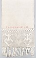 Show Towel, Sara Bauman, Linen embroidered with cotton, American