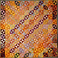 Quilt, Broken Dishes pattern, Silk and cotton, American