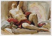 Man with Red Drapery, John Singer Sargent (American, Florence 1856–1925 London), Watercolor and graphite on white wove paper, American