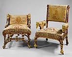 Armchair, Attributed to Pottier and Stymus Manufacturing Company (active ca. 1858–1918/19), Rosewood, prickly juniper veneer, gilding, brass, original tapestry upholstery, American